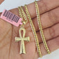 Real 14k Solid Chain Cross Charm Set Miami Cuban Link 3mm Necklace Pendant Gold