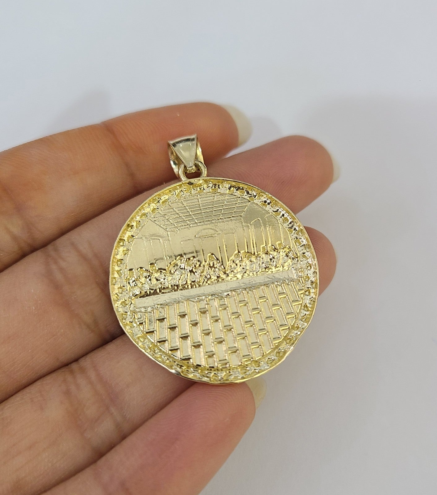 Real 10k Gold Rope Chain Last Supper Nugget Pendant Set 4mm 18"-28"