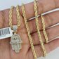 10k Solid Rope Chain 3mm Diamond Hamsa Hand Pendant Charm Necklace SET 18-26 in