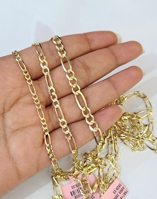 Real 14k Solid Gold Chain Figaro Link Necklace 3mm 4mm 5mm Men Women 14kt