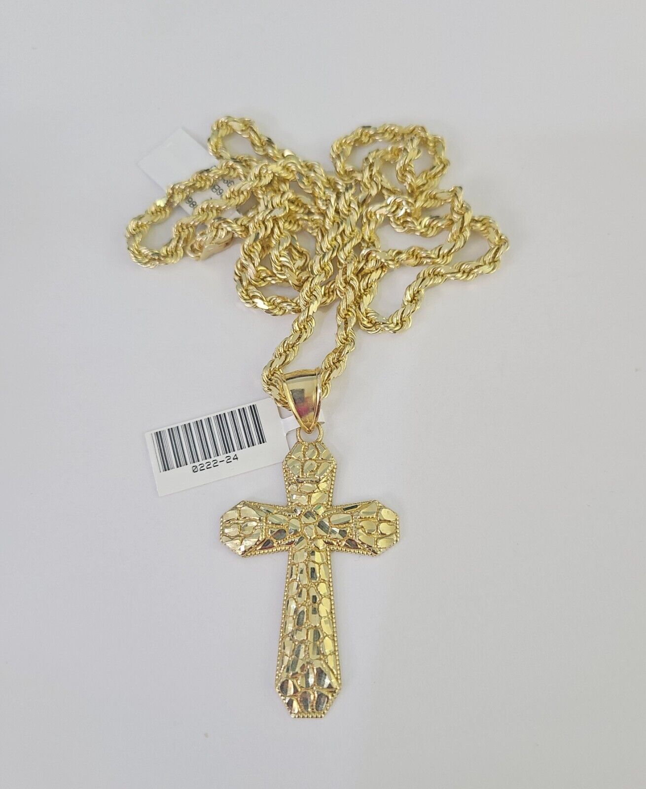 10k Solid Rope Chain Jesus Cross Charm Set 4mm 20"-28" Necklace Gold Yellow