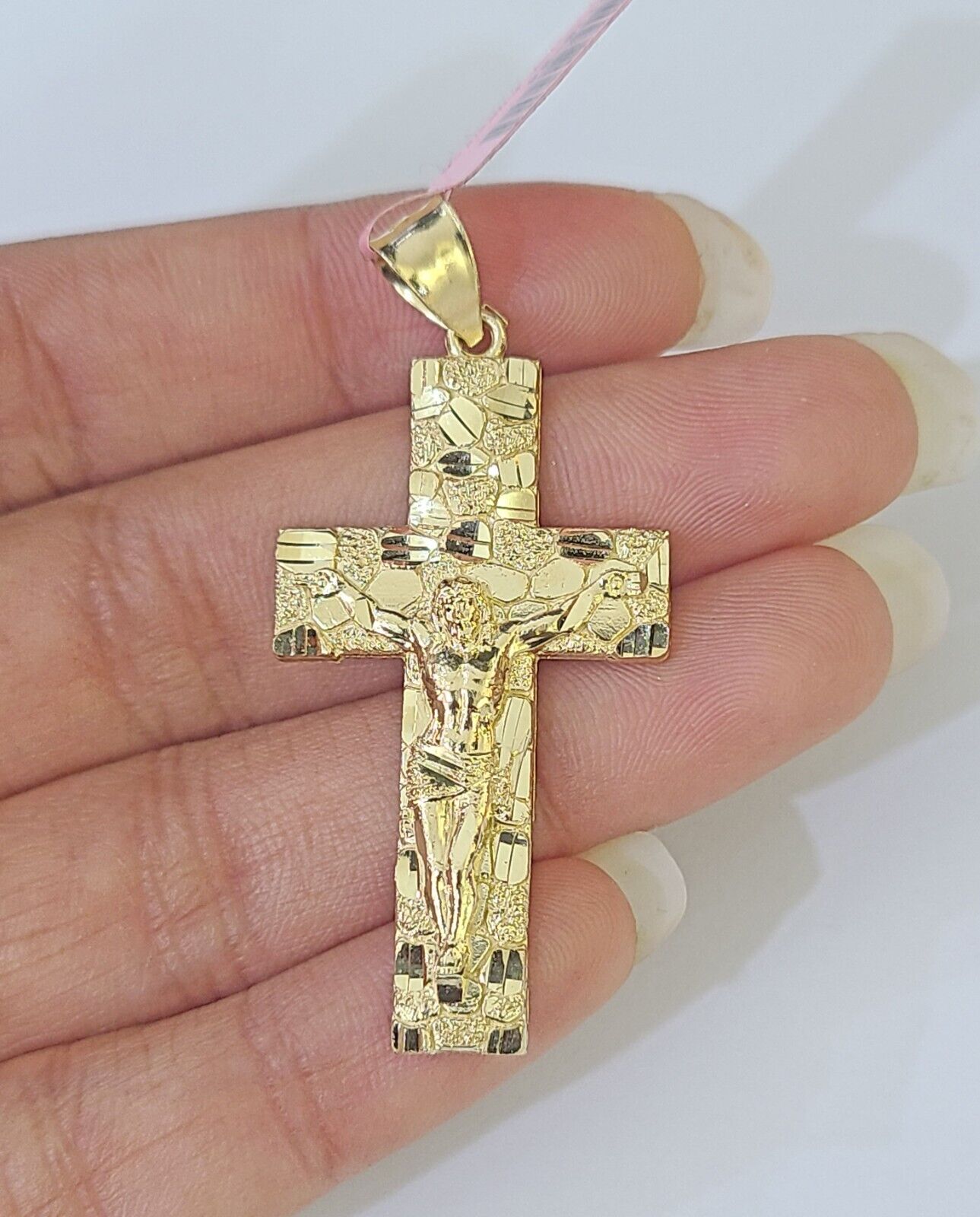 14k Gold Chain Cross Charm Solid Cuban Curb Link 3mm 18"-26" Inch Diamond CutSET