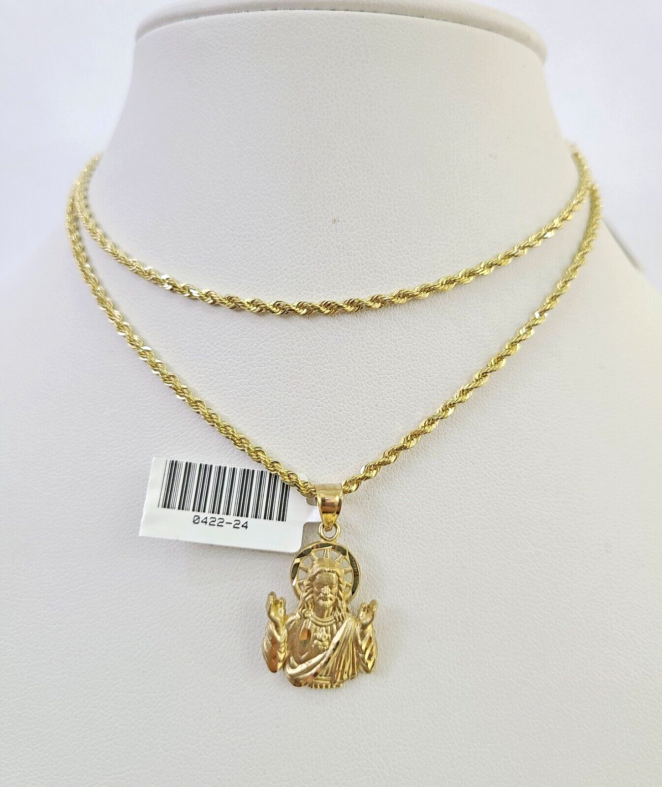 10k Solid Rope Chain 2mm Jesus Pendant Charm Necklace SET 18-22 in Ladies