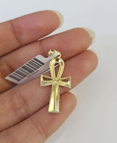 10K Solid Franco Chain Ankh Cross Pendant Charm Necklace 18"-24" 1.5mm Gold