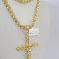 10k Gold Byzantine Box Necklace Jesus Cross Charm 18"-26" SET Yellow Real