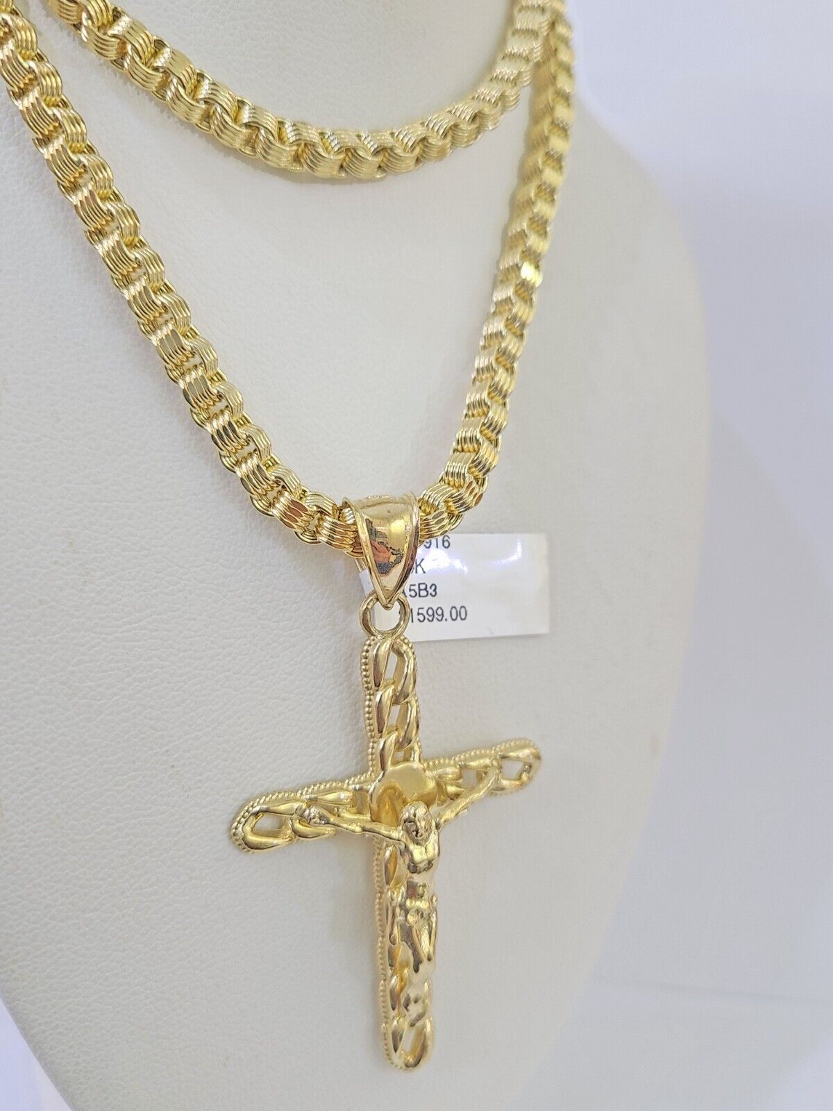 10k Gold Byzantine Box Necklace Jesus Cross Charm 18"-26" SET Yellow Real