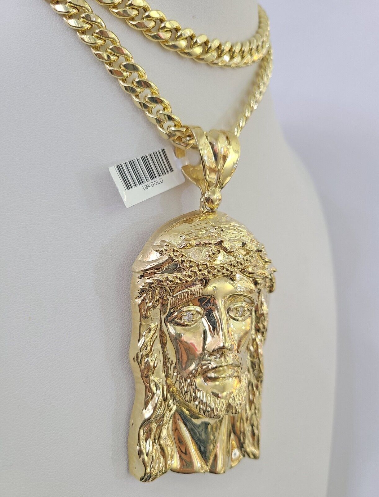 10K Miami Cuban Link Chain Jesus Head Pendent Charm 8mm 20"-30" Necklace Gold