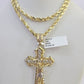 10k Solid Rope Chain Jesus Cross Charm Set 4mm 18"-30" Necklace Gold Pendant