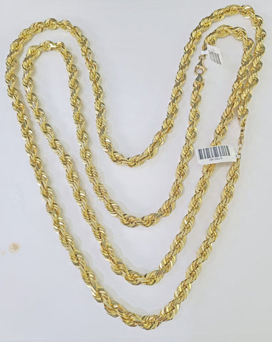 10K Real Solid Yellow Gold Rope Chain Necklace 7mm Length 18" 20" 22" 24" 26" 28