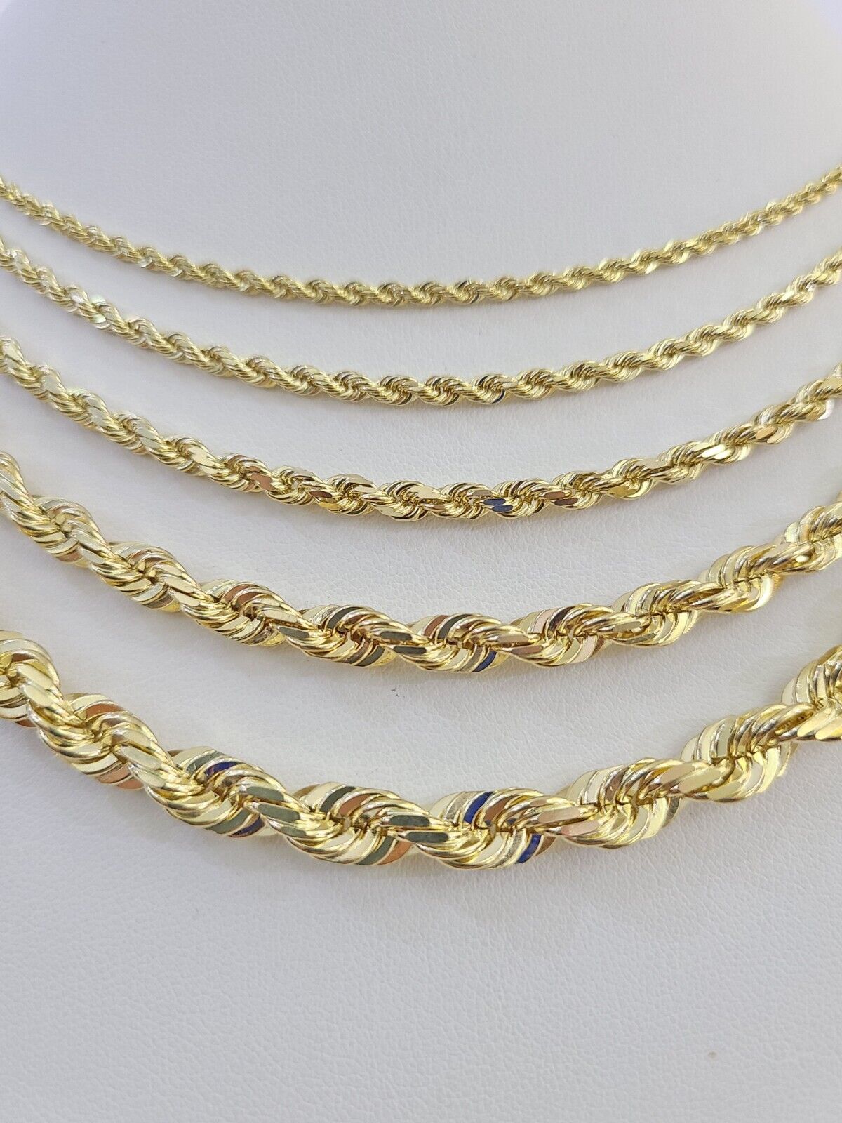 Real 10k Solid Gold Rope Chain Necklace 2.5mm-7mm Men Women Yellow 10kt