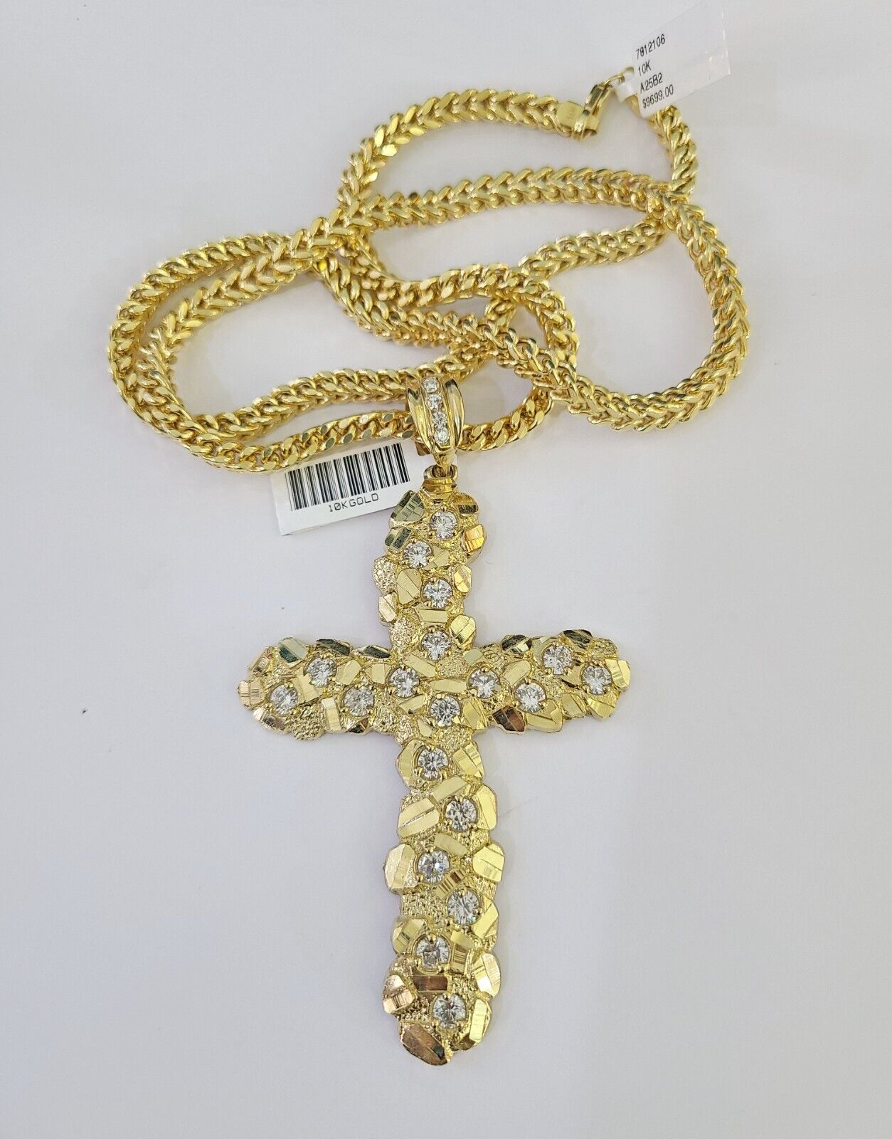 10K Franco Chain Jesus Cross Pendant Charm Necklace 20"-26" 5mm Gold Yellow SET