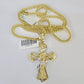 10K Franco Chain Jesus Cross Pendant Charm Necklace 20"-26" 3mm Gold Yellow SET