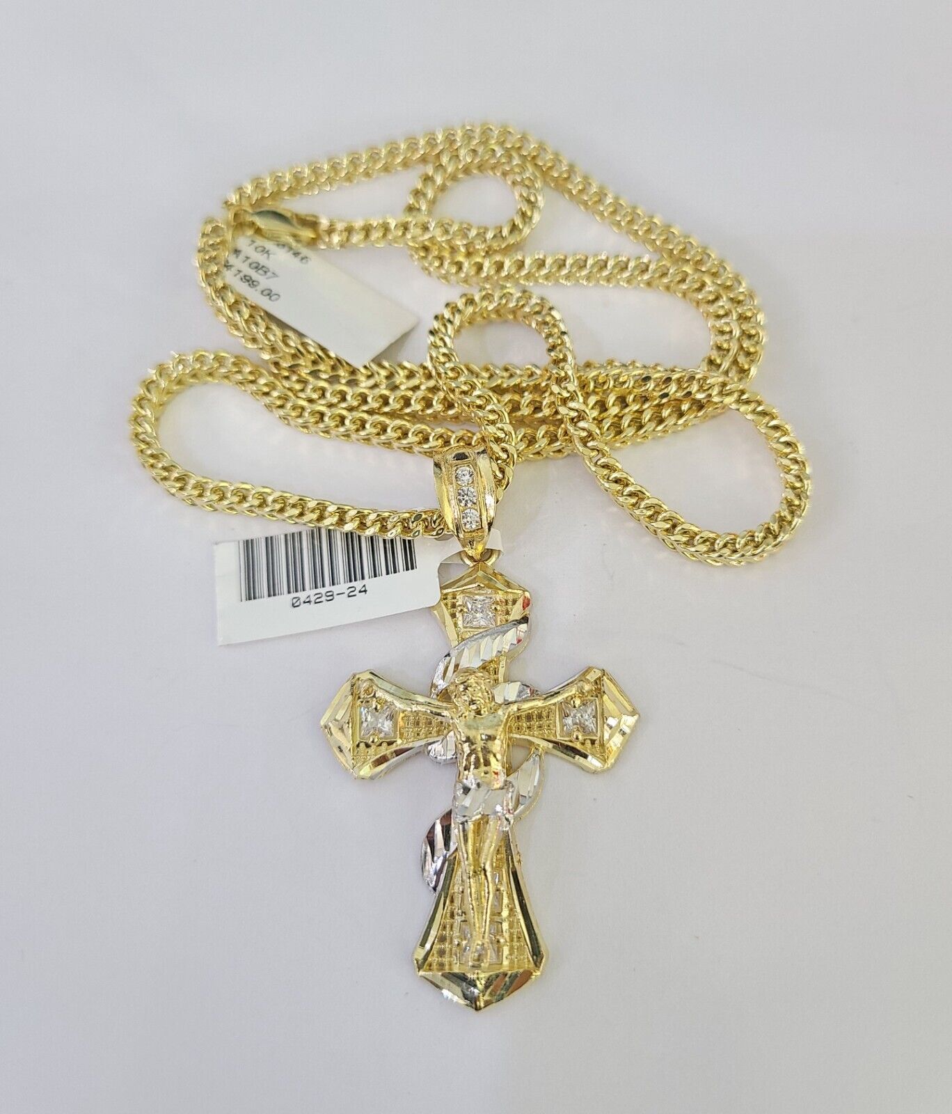 10K Franco Chain Jesus Cross Pendant Charm Necklace 20"-26" 3mm Gold Yellow SET