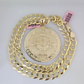 14k Gold Chain Mayan Calendar Charm Solid Cuban Curb 10mm 20"-30" SET Necklace