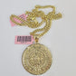 Real 14k Chain Mayan Calendar Charm Set Miami Cuban Link 4mm Necklace Pendant