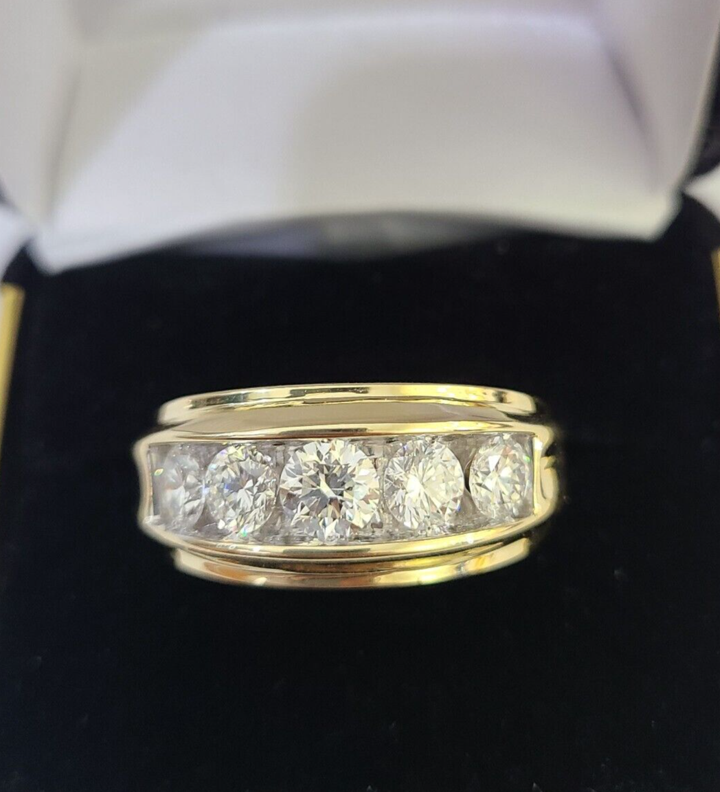 Real 14k Yellow Gold Diamond Ring Lab Created Mens Engagement Wedding Male