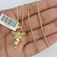 10K Solid Franco Chain Praying Angel Pendant Charm Necklace 16"-24" 1mm Ladies