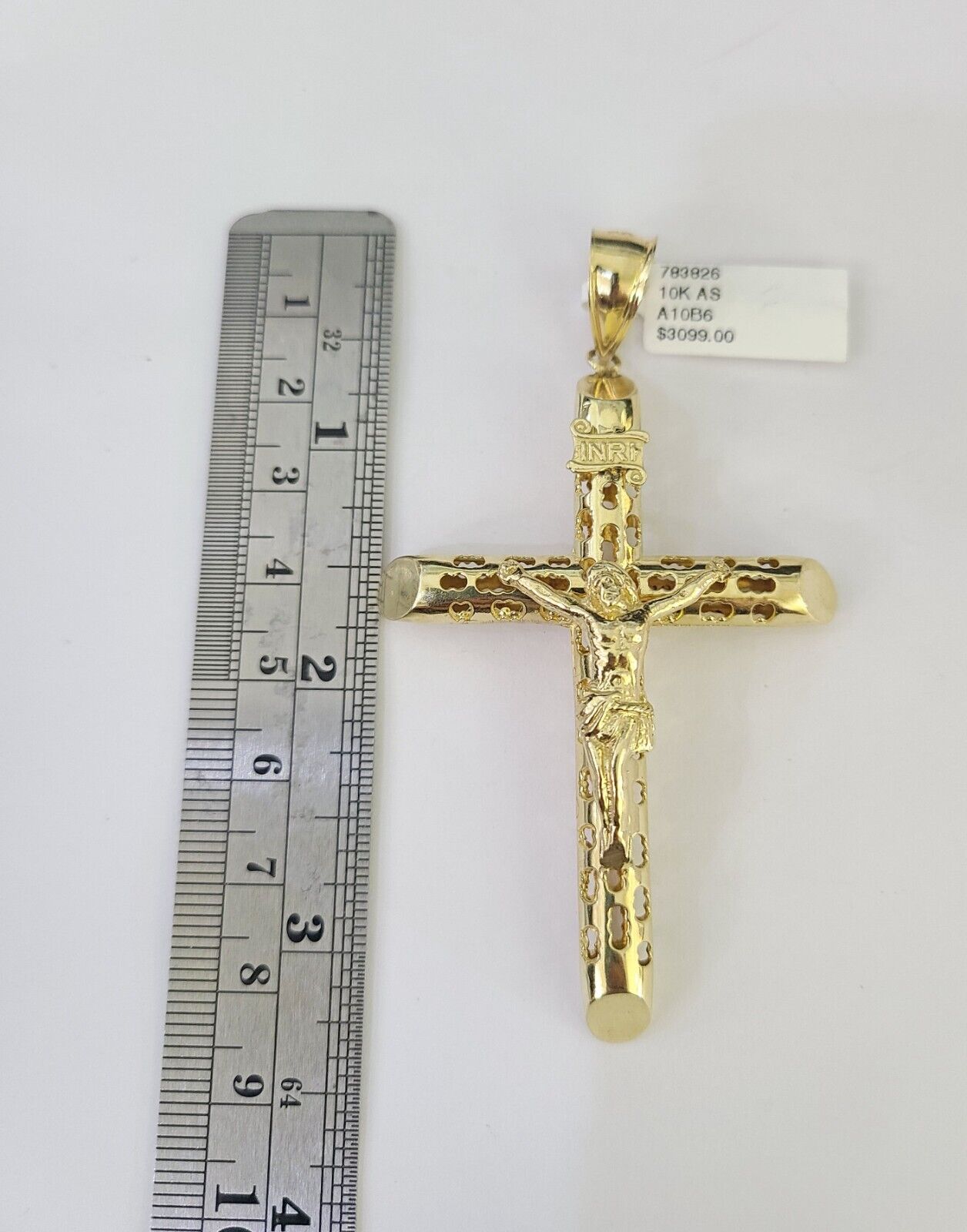 10K Franco Chain INRI Jesus Cross Pendant Charm Necklace 20"-26" 5mm Gold SET