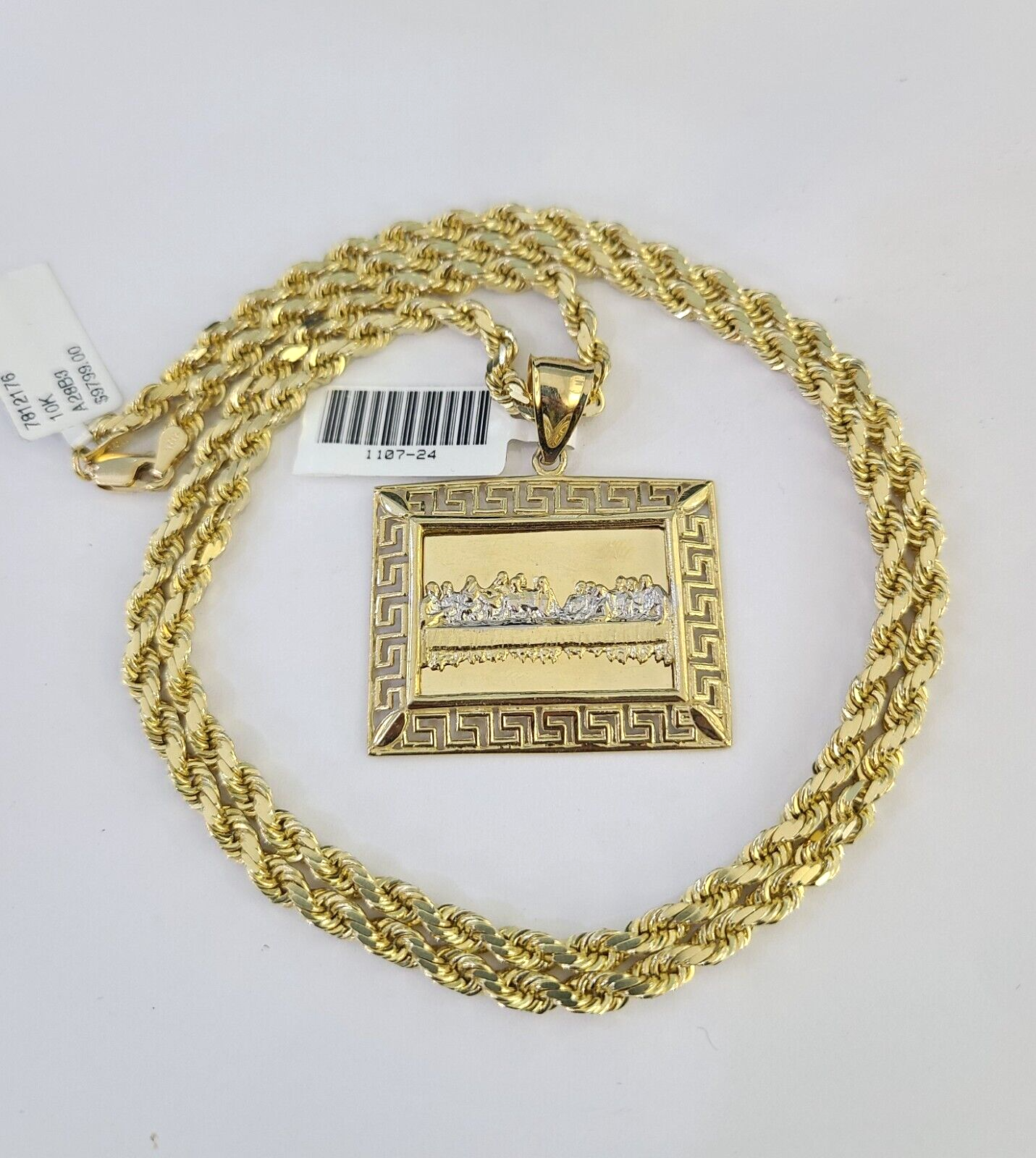 10k Solid Rope Chain 4mm Last Supper Pendant Charm Necklace SET 20-28 in