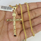 10K Gold Franco Chain Jesus Cross Charm Pendant 20-26 inches 2.5mm REAL Yellow