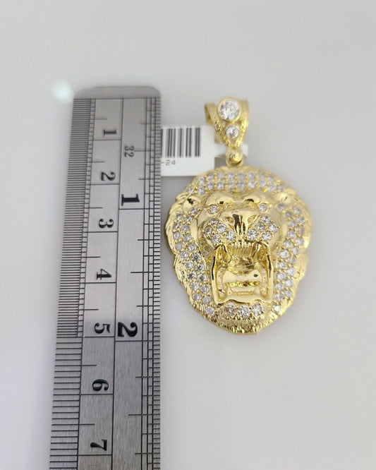 10K Franco Chain Roaring Lion Pendant Charm 20"-28" 4mm Gold SET Necklace Yellow