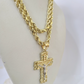 Real 10k Rope Chain Jesus Cross Charm Necklace Pendant Set 4mm 18"-28" Gold