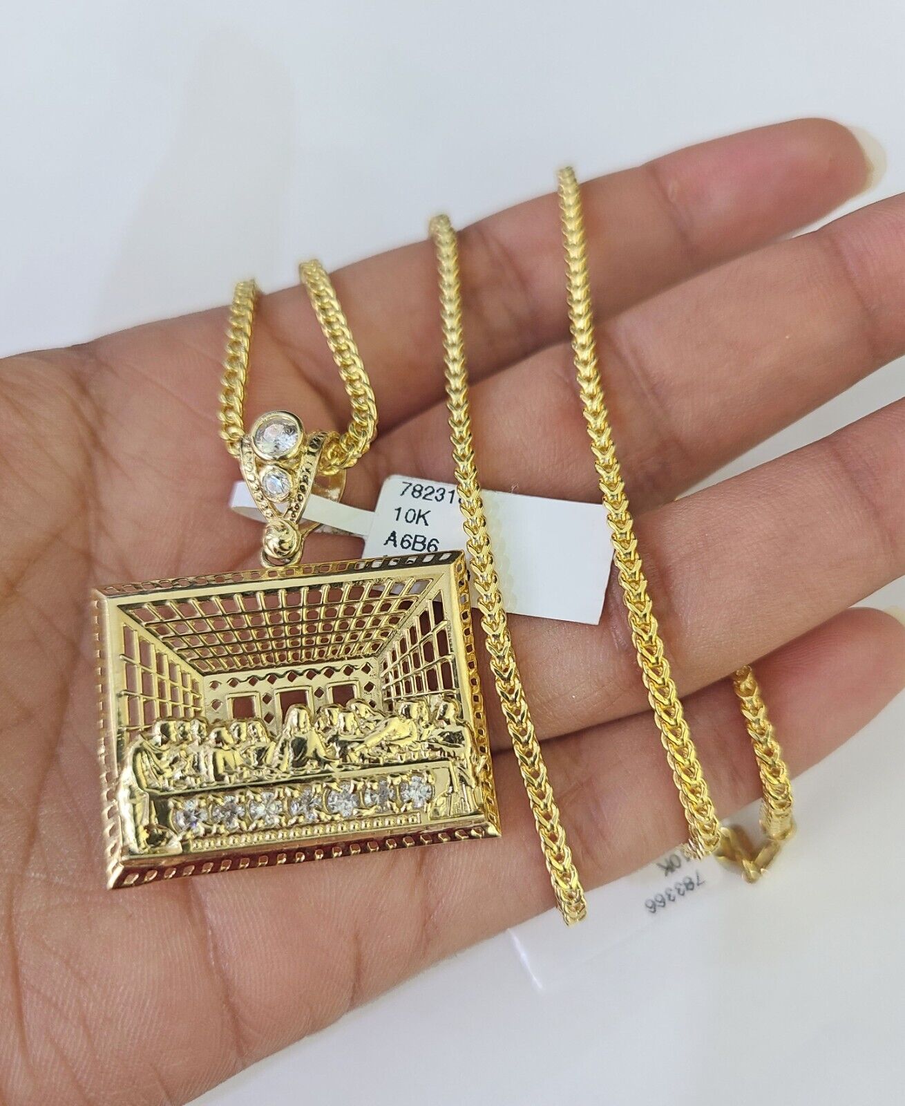 10K Franco Chain Last supper Pendant Charm Necklace 20"-26" 2.5mm Yellow Gold