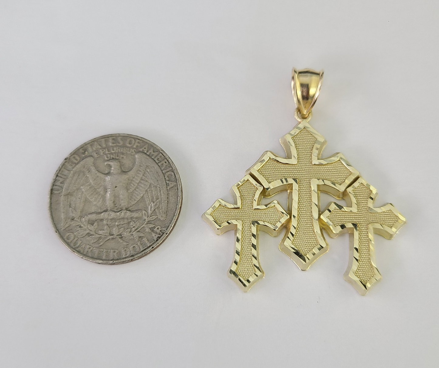 10k Triple Cross Charm Miami Cuban Chain Pendant Set 5mm 18"28" Necklace Gold