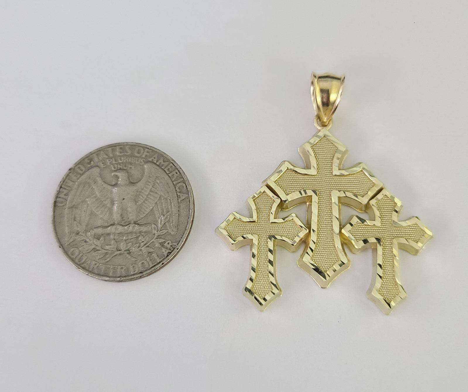 10k Triple Cross Charm Miami Cuban Chain Pendant Set 5mm 18"28" Necklace Gold