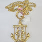 14k Gold Chain Jesus Anchor Charm Solid Cuban Curb 5mm 20"-28" SET Necklace