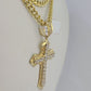 Real 14k Chain Cross Charm Set Miami Cuban Link 5mm 18"-30" Necklace Pendant