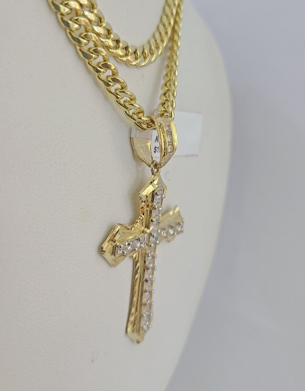 Real 14k Chain Cross Charm Set Miami Cuban Link 5mm 18"-30" Necklace Pendant