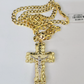10k Gold Chain Cuban Curb Jesus Cross Charm Pendant Link 5mm 18"-28" Inch SET