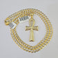 10k Solid Gold Cuban Curb Chain Jesus Cross Pendant 6mm 20"-30" SET Necklace