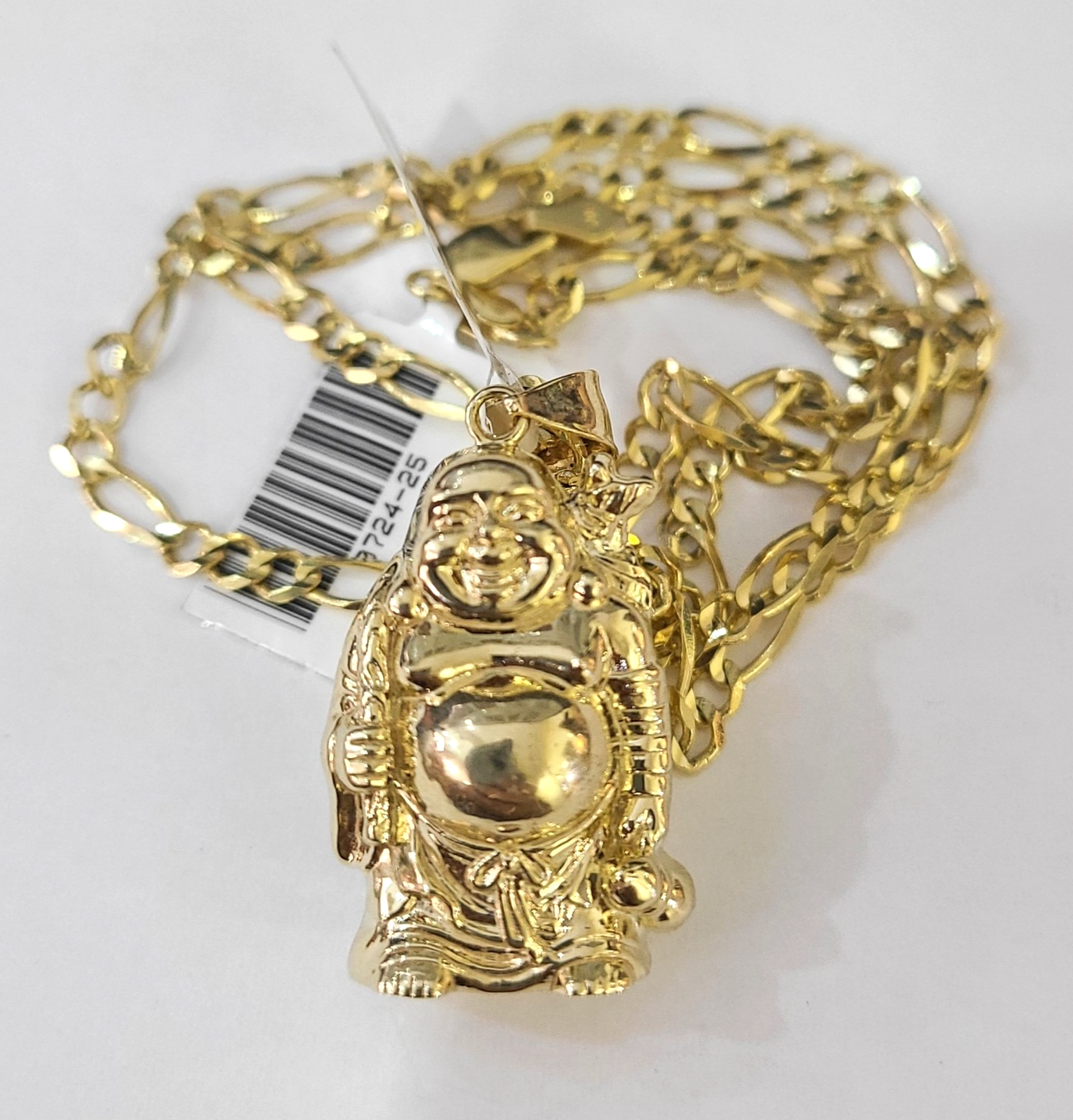 10k Figaro Chain Laughing Buddha Pendant Charm Gold 3mm 20-28 inch SET Necklace