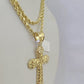 Real 10k Gold Rope Chain Jesus Cross Charm Pendant SET Necklace 3mm 20"-30" Inch