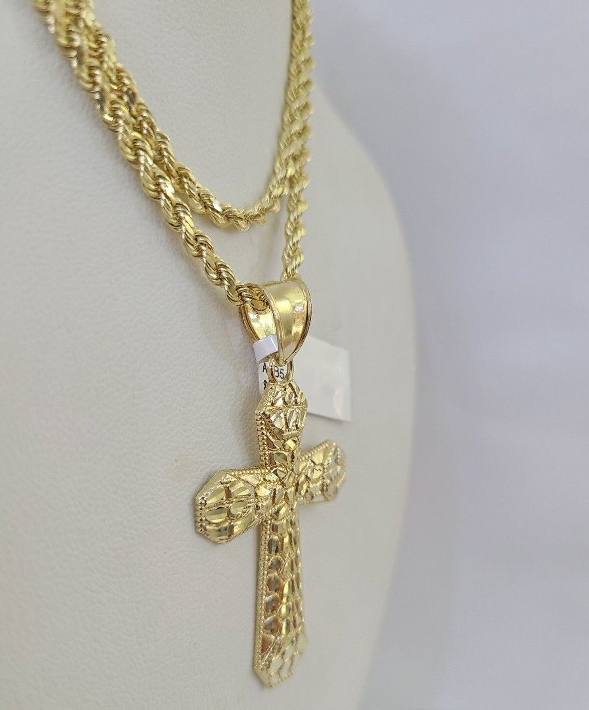 Real 10k Gold Rope Chain Jesus Cross Charm Pendant SET Necklace 3mm 20"-30" Inch