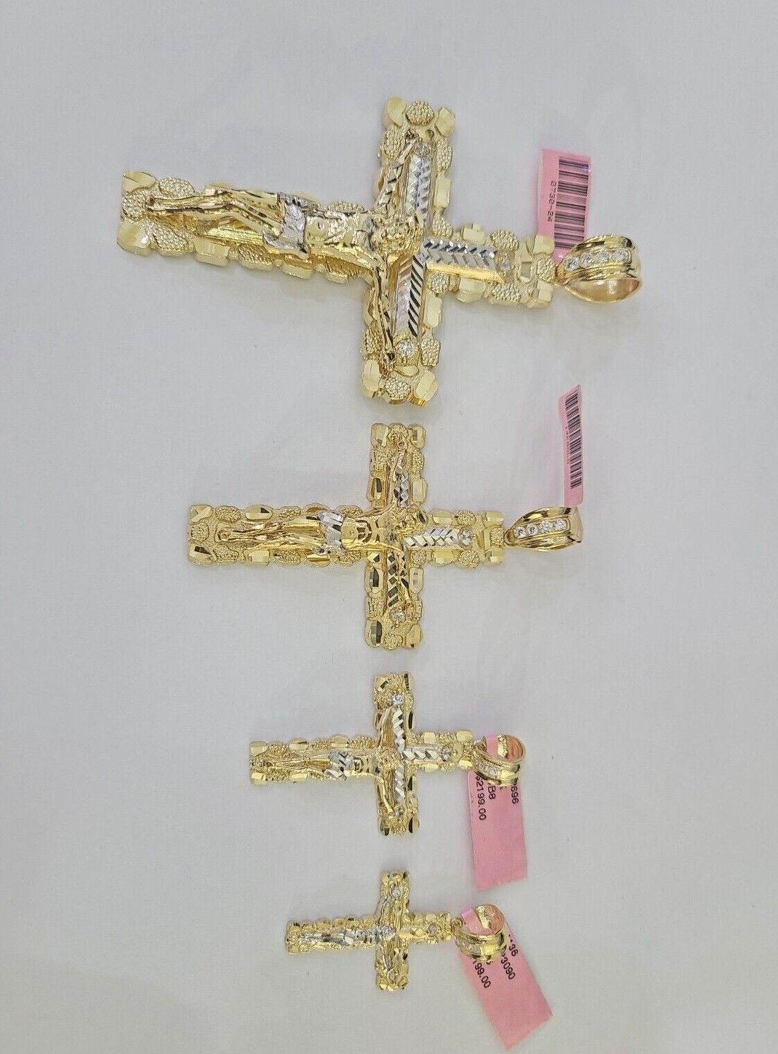 14k Jesus Cross Charm Pendant Yellow Gold Men Women 4" 3" 2" 1.5-2"