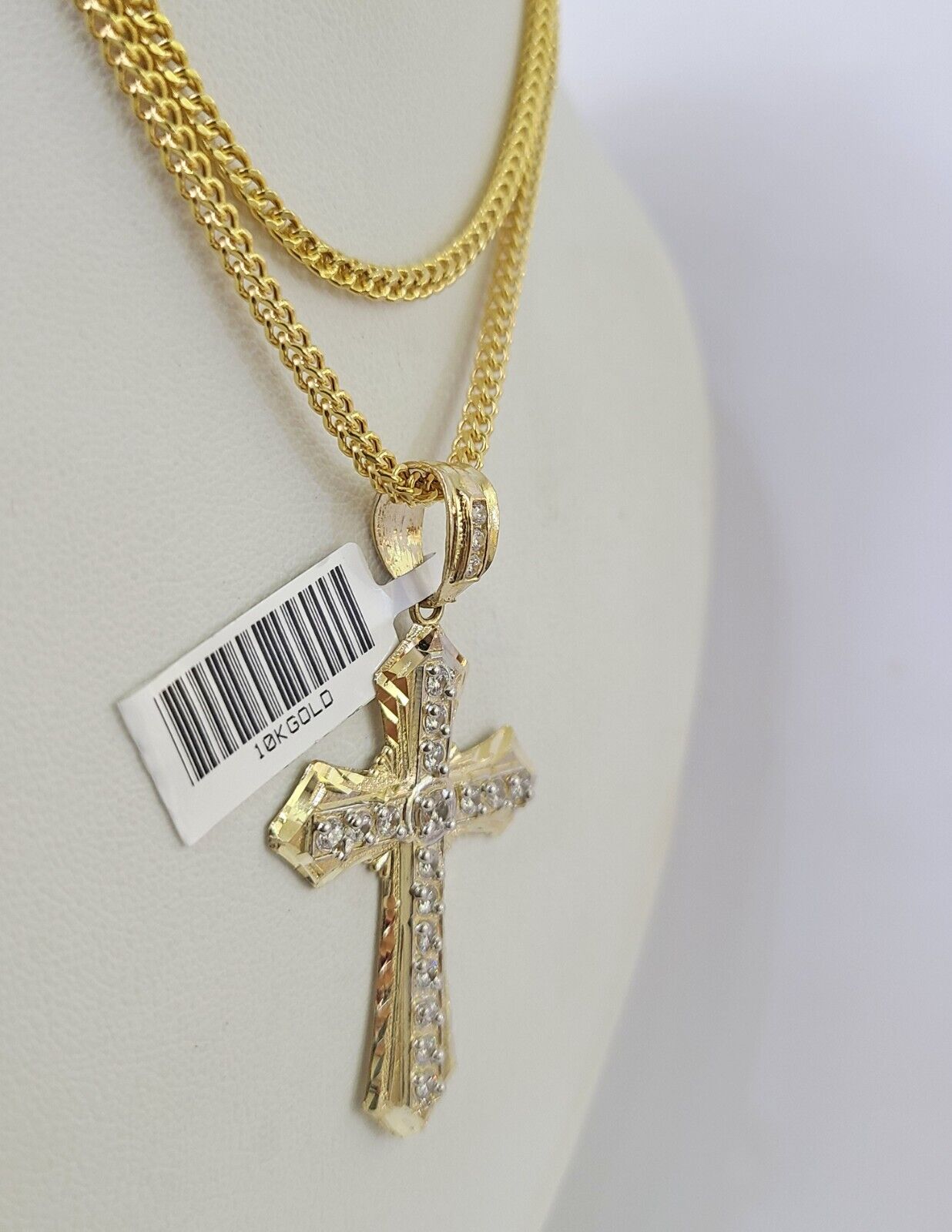 10K Gold Franco Chain Jesus Cross Charm Pendant 20-26 inches 2.5mm REAL Yellow