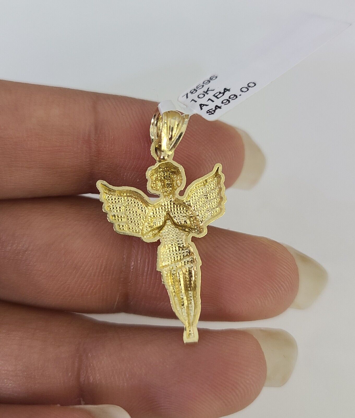 10K Solid Franco Chain Praying Angel Pendant Charm Necklace 18"-24" 1mm Gold