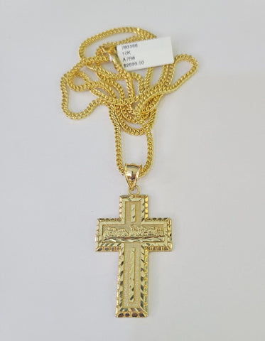 10K Franco Chain Last Supper Cross Pendant Charm Necklace 20"-26" 2.5mm Gold