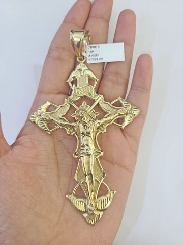 10K Crucifix Cross Pendant 4" Jesus Christ Charm Women Men Yellow Gold