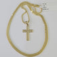 10K Gold Franco Chain Hearts Jesus Cross Charm SET 18-24 inches 1mm Necklace