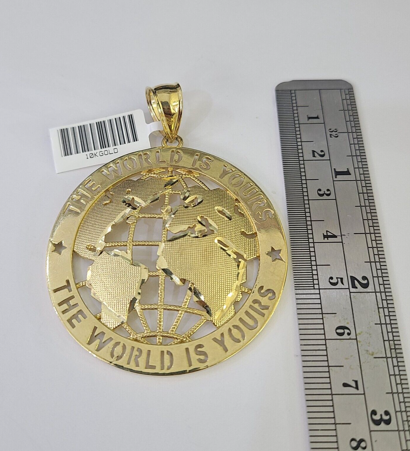 Real 10k The World is Yours Map Pendant Charm Yellow Gold Diamond Cut 10kt