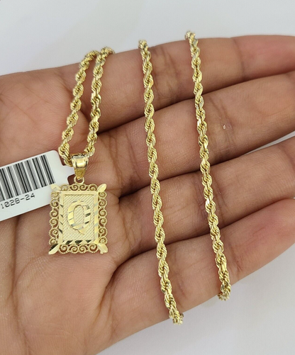 10k Gold Initial Q Charm Rope Chain 16"-26" 2.5mm SET Necklace Alphabet Pendant