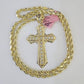 Real 14k Rope Chain Jesus Cross Charm Yellow Gold Set 5mm 20"-30" Necklace