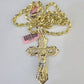 Real 14k Rope Chain Jesus Cross Charm Yellow Gold Set 5mm 20"-30" Necklace