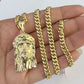 14k Chain Jesus Head Charm Set Miami Cuban Link 5mm 18"-30" Necklace Pendant