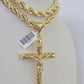 Real 10k Rope Chain Jesus Cross Charm Set 8mm 20"-30" Inch Necklace Yellow Gold