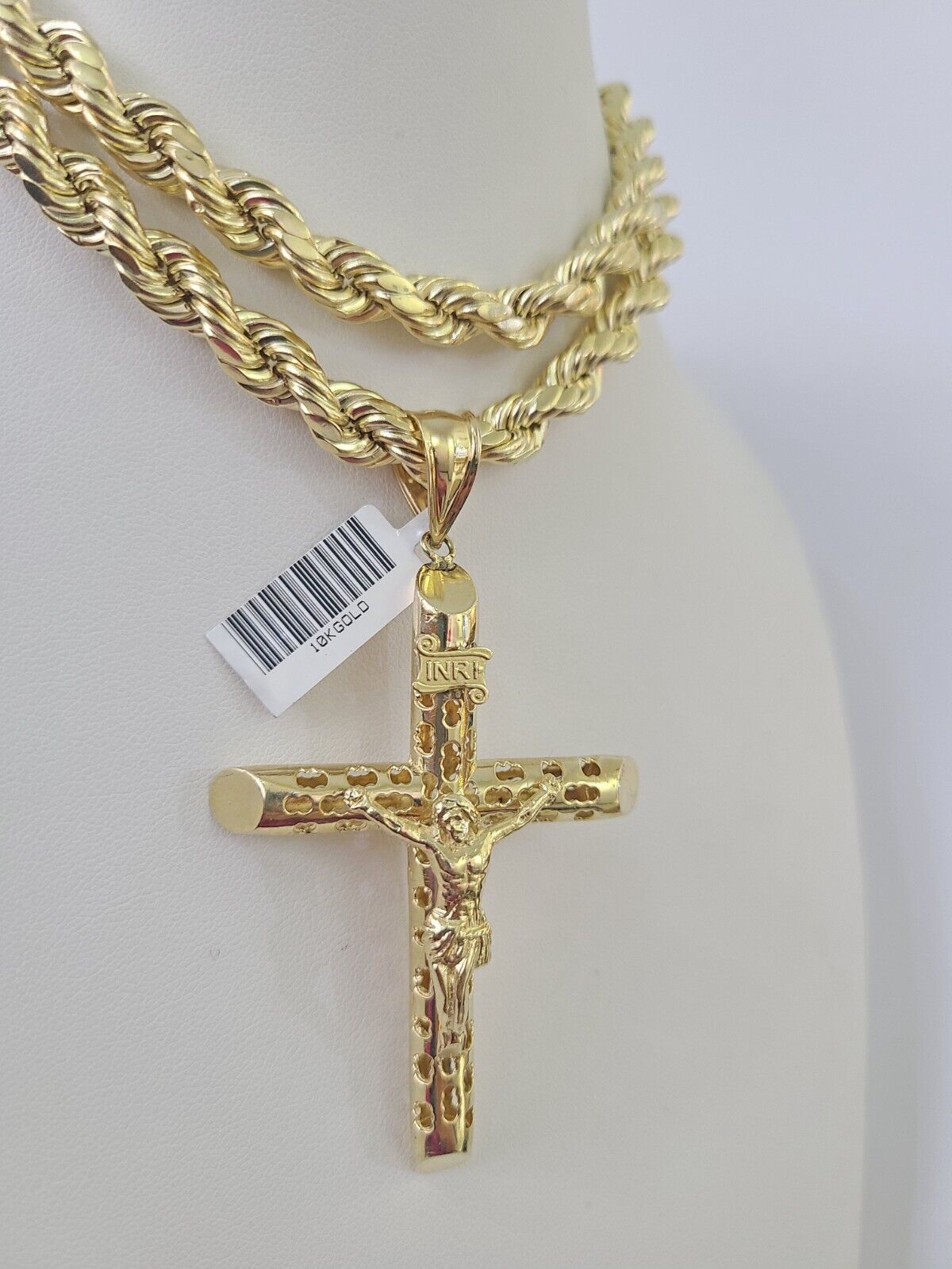 Real 10k Rope Chain Jesus Cross Charm Set 8mm 20"-30" Inch Necklace Yellow Gold